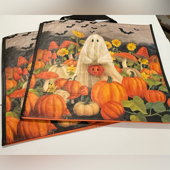 TJ Maxx HomeGoods Halloween Reusable Shopping Tote Bag Set Ghost & Pumpkins NEW - Picture 1 of 2